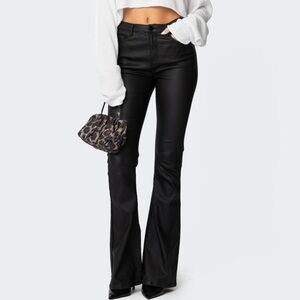 Edikted Luna Black Faux Leather Flare Pants